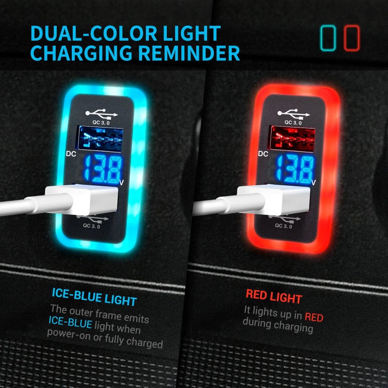 Bluejw Dual USB Car Charger QC 3.0 Voltmeter for Toyota - Blue LED - Compact 1.6x0.9\ Automobile Charger
" - Image 3